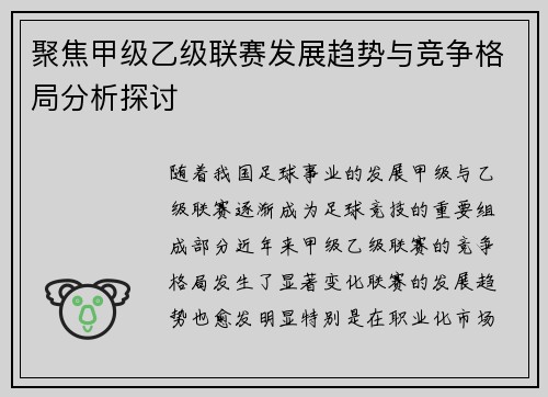 聚焦甲级乙级联赛发展趋势与竞争格局分析探讨